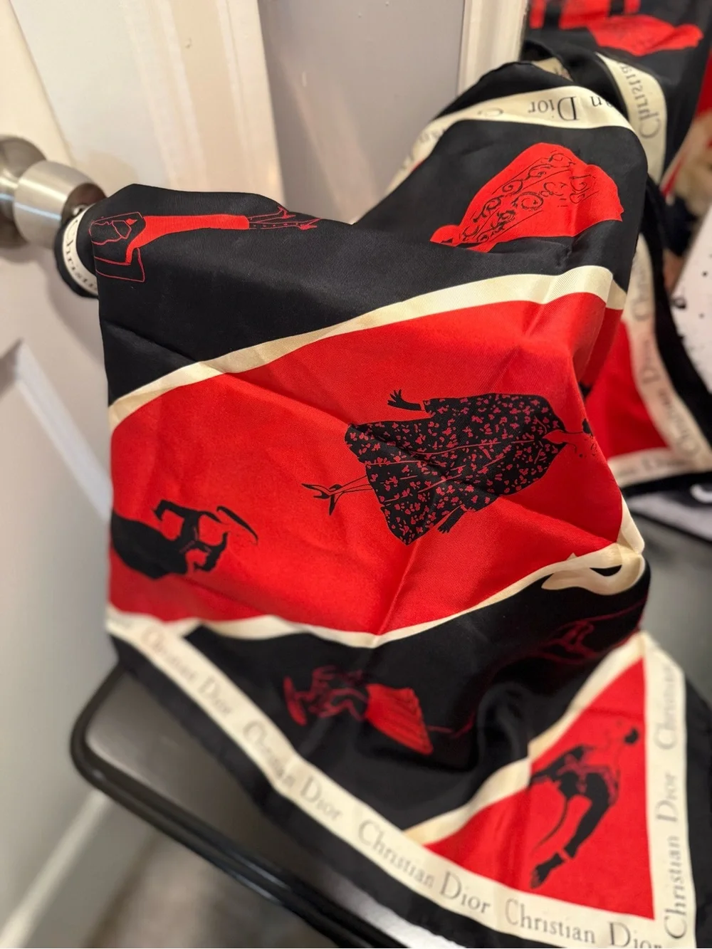 Dior Silk Scarf in Red, Black & White